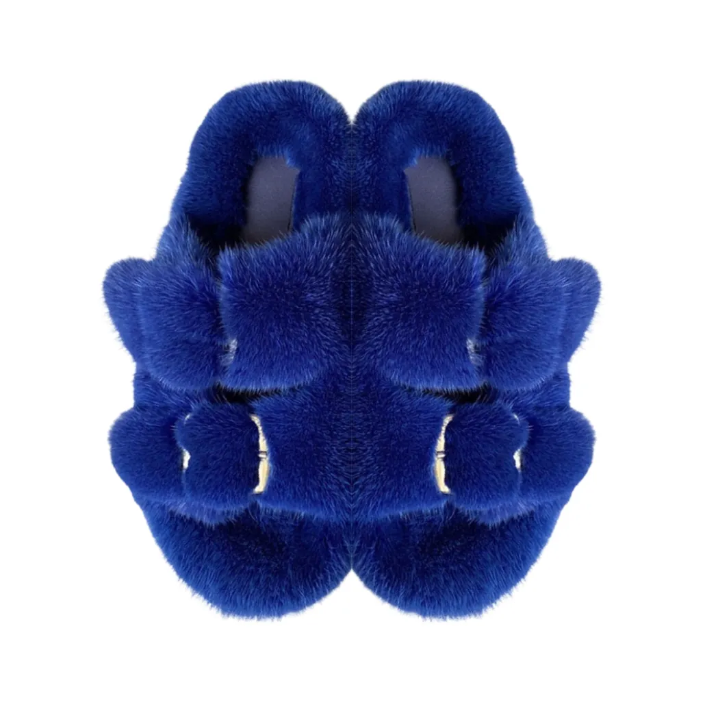 Luxe Mink Slide Sandals - Blue