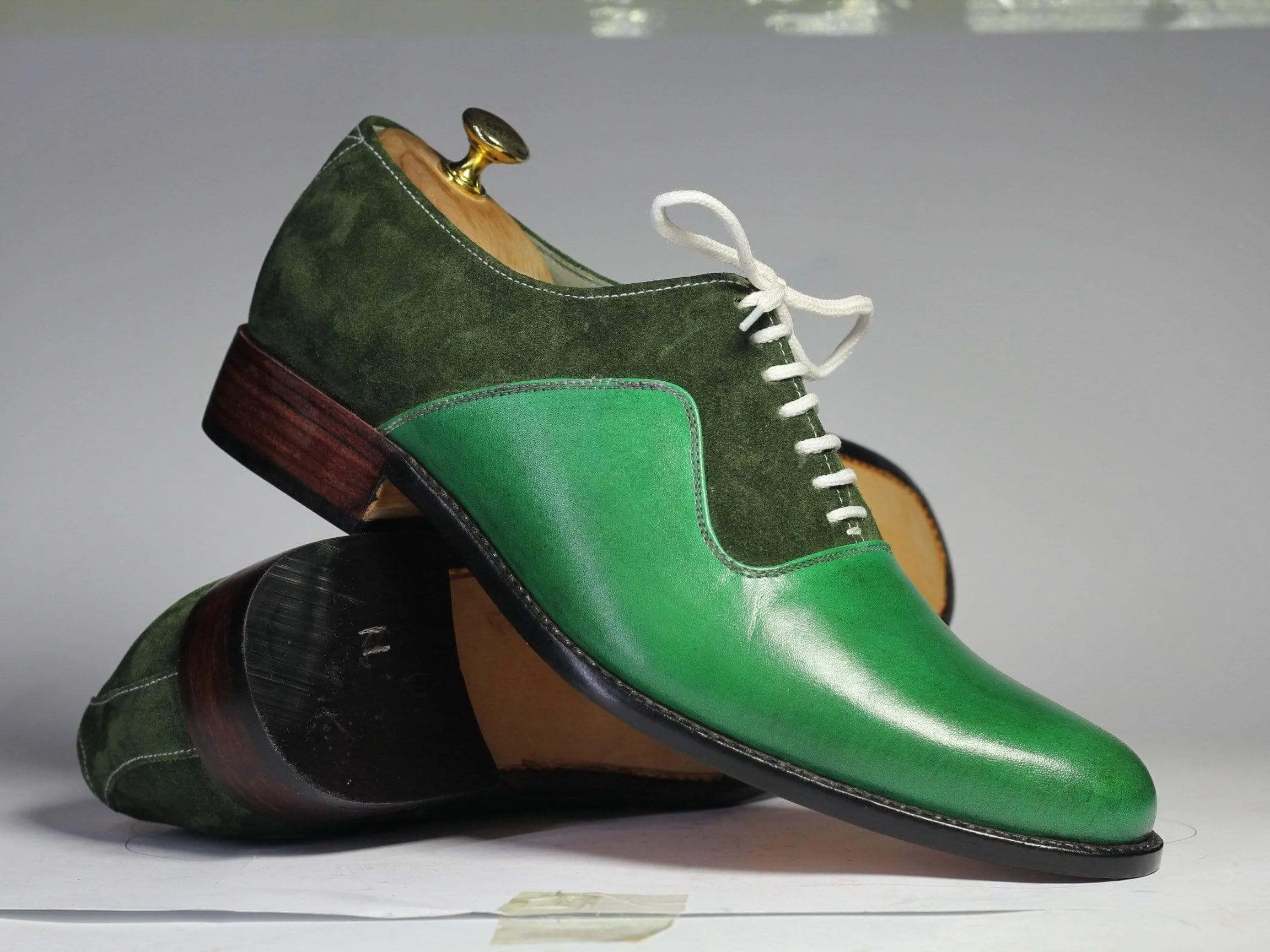 Men's Green Lace Up Leather Suede Shoe