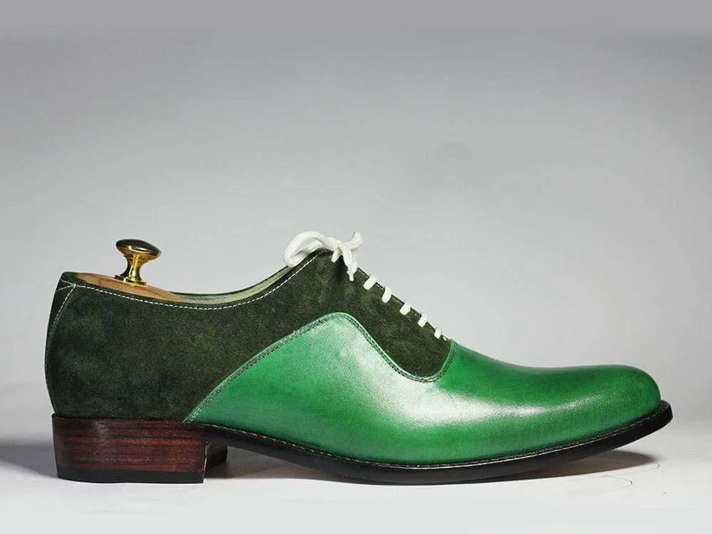 Men's Green Lace Up Leather Suede Shoe