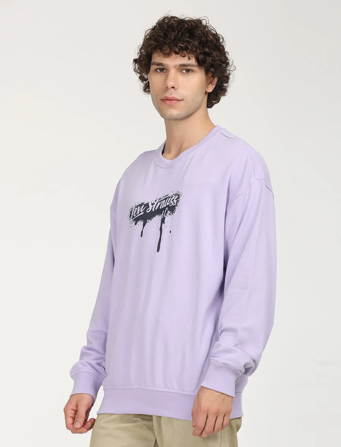 Men's Solid Lavender Crew Neck Sweatshirt