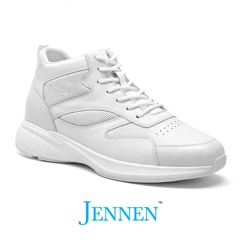 Mr. Pippen 8cm | 3.2 inches Classic White Leather Casual Elevator Sneakers