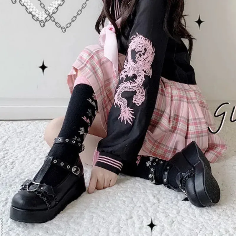 Pink/Black PU Lolita Kawaii Shoes