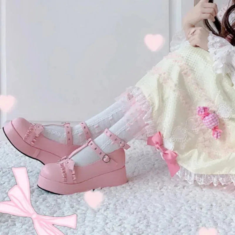 Pink/Black PU Lolita Kawaii Shoes