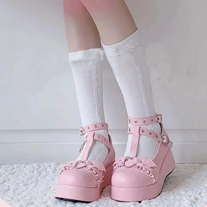 Pink/Black PU Lolita Kawaii Shoes