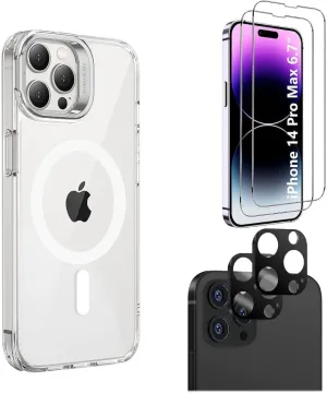 Protection Kit Bundle: Hybrid-Flex Clear Kickstand Case with Tempered Glass Screen and Camera Protector - iPhone 14 Pro Max