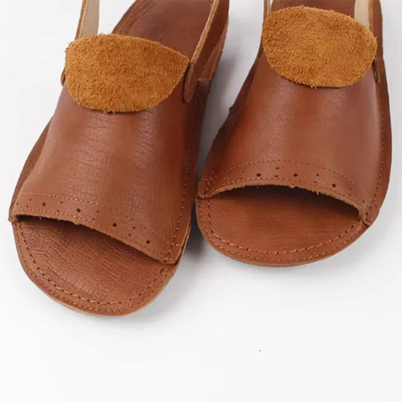 Retro Leather Buckle Sandals Open Toe Handmade Brown/Coffee