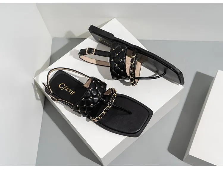 Rivet Chain Flat Sandals