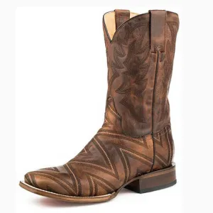 Roper Men's Tan Zig Zag Square Toe Boot