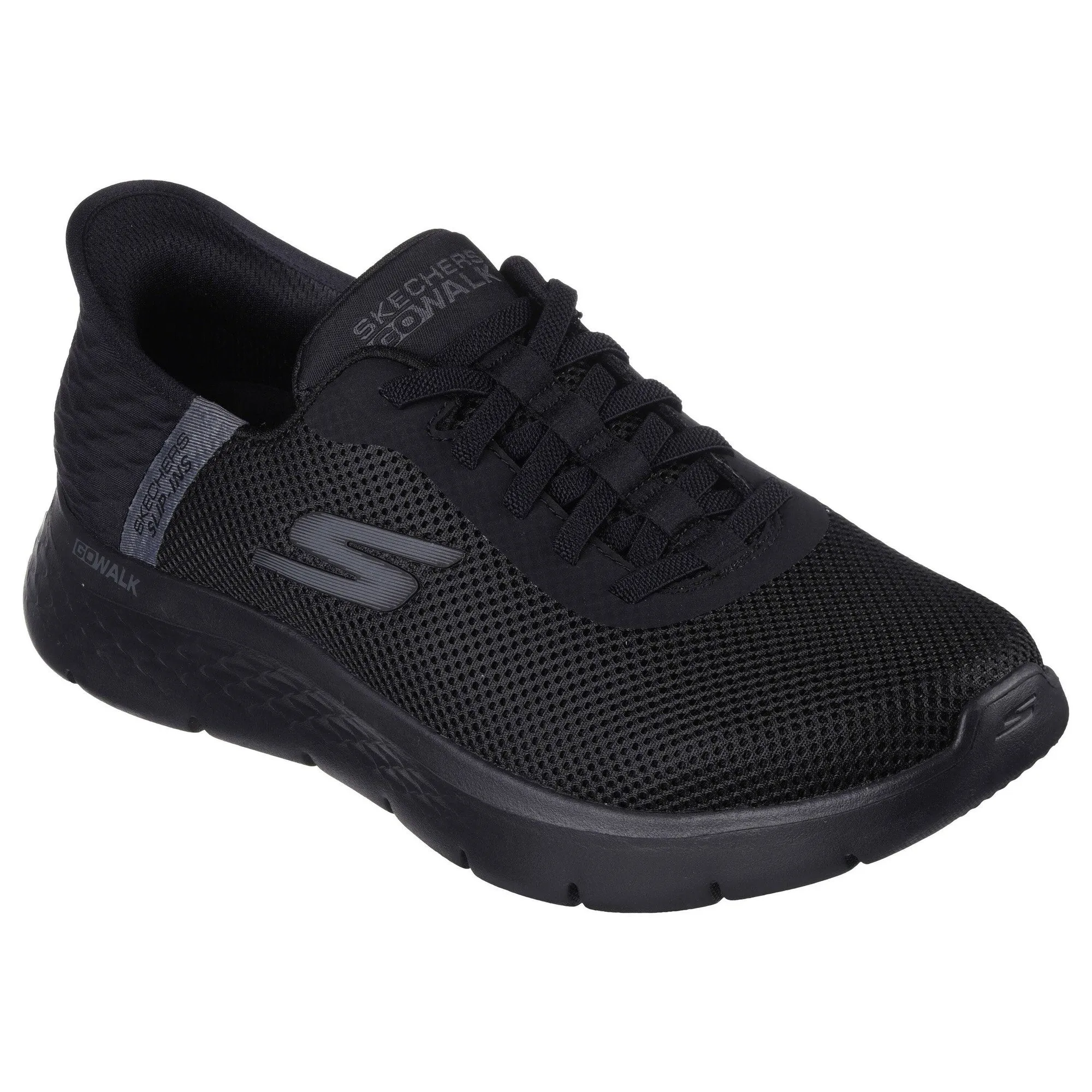 Skechers Slip-ins 216496 Go Walk Flex-Hands Up Mens Black Textile Vegan Slip On Trainers