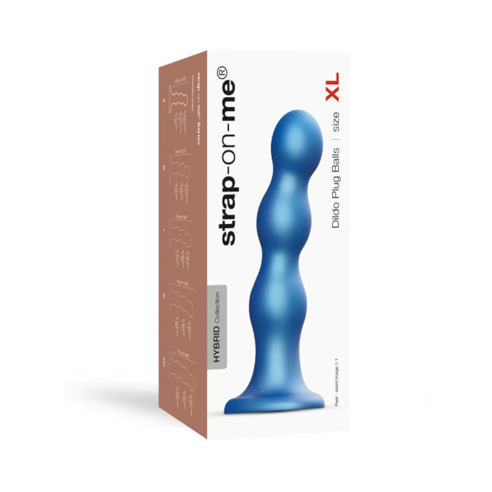 Strap-On-Me Hybrid Collection Silicone Dildo Plug Balls Metallic Blue XL