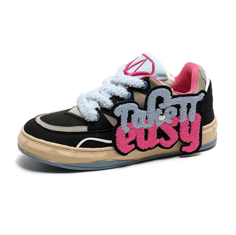 Trendy towel embroidered Velcro retro couple sneakers