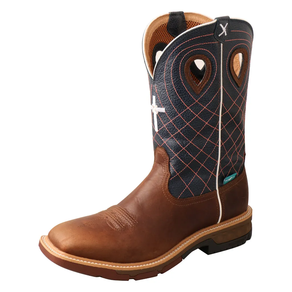 'Twisted X' Men's 12" CellStretch® Western WP Square Toe - Mocha / Navy