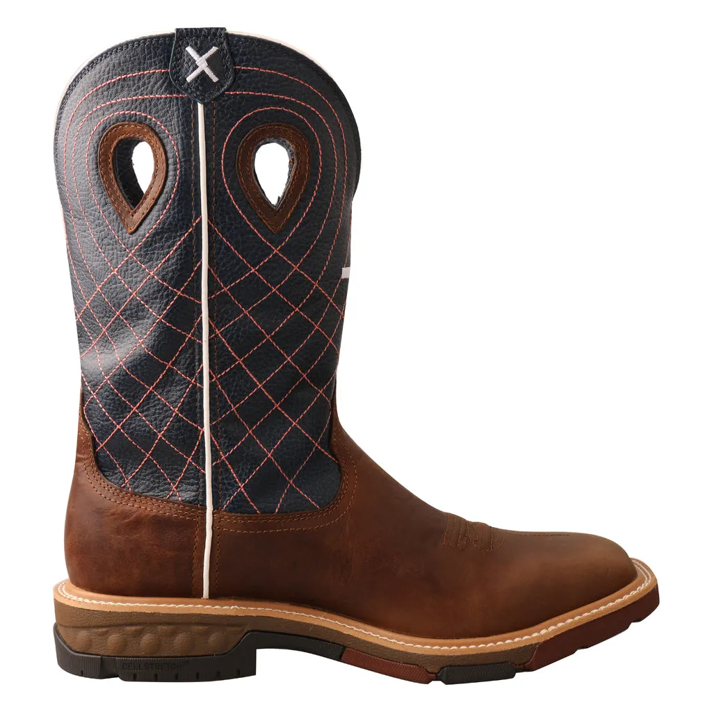 'Twisted X' Men's 12" CellStretch® Western WP Square Toe - Mocha / Navy