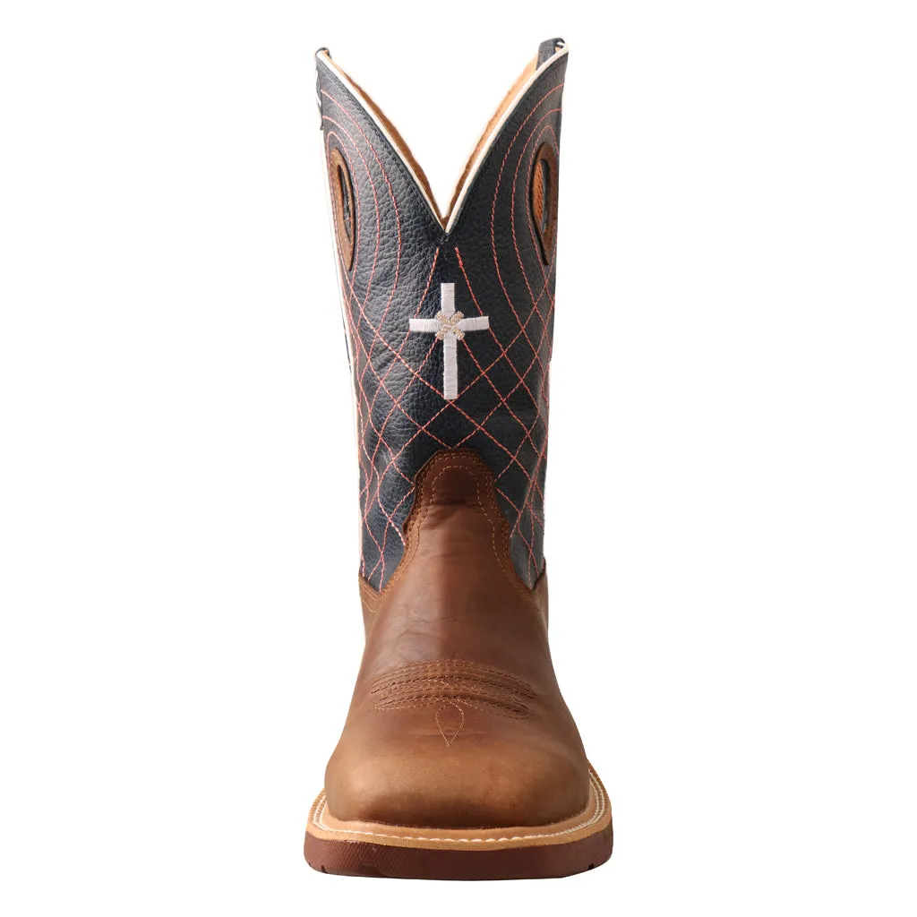 'Twisted X' Men's 12" CellStretch® Western WP Square Toe - Mocha / Navy