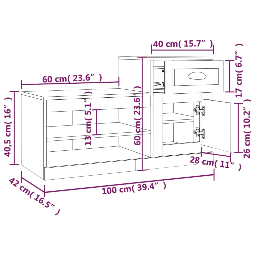 vidaXL Shoe Cabinet Sonoma Oak 100x42x60 cm Engineered Wood