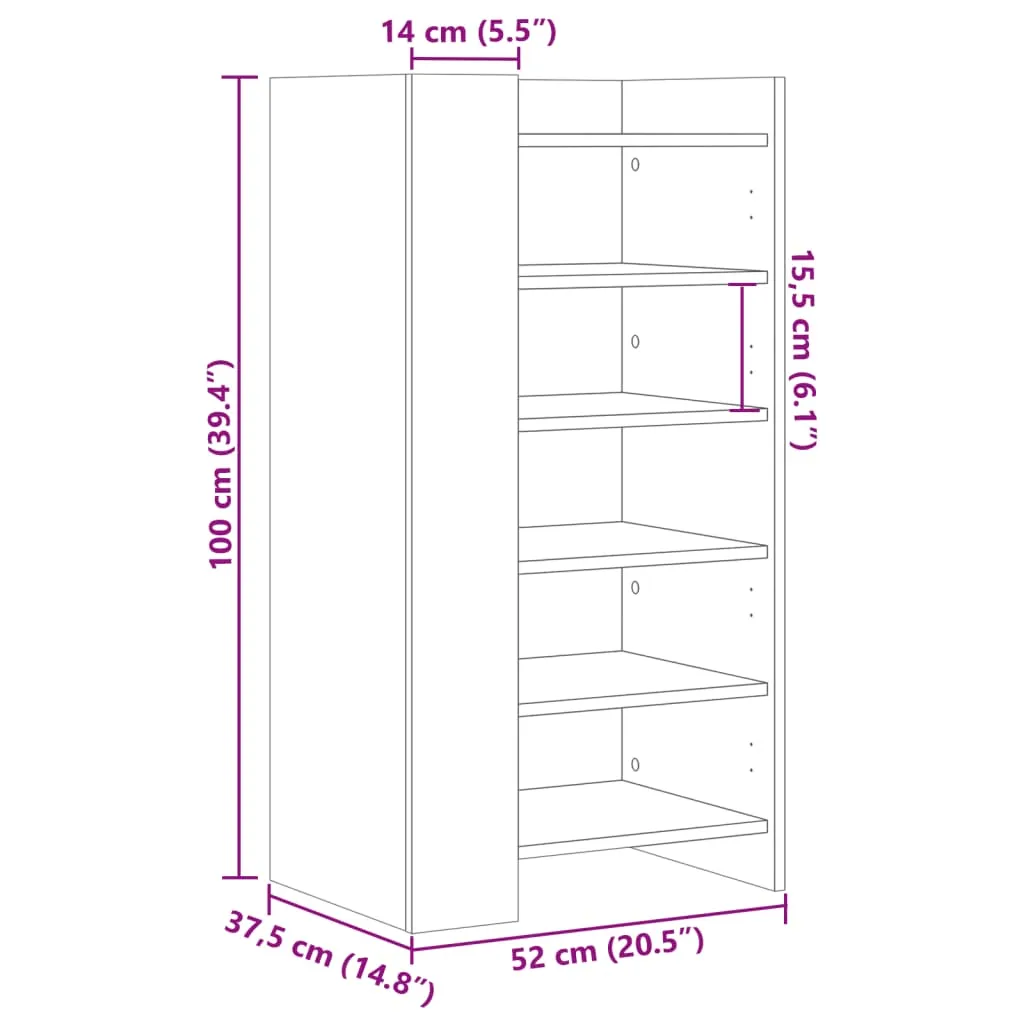 vidaXL Shoe Cabinet Sonoma Oak 52x37.5x100 cm Engineered Wood