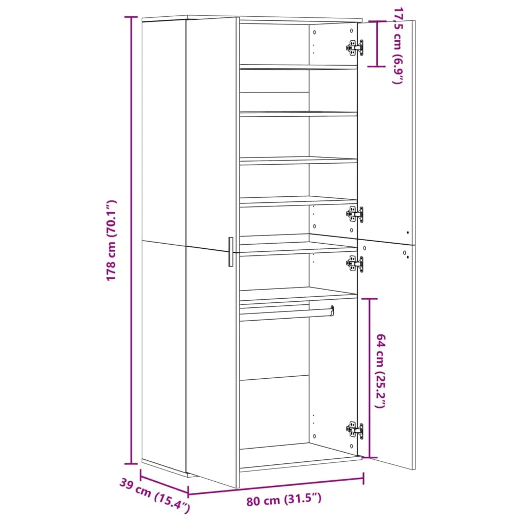 vidaXL Shoe Cabinet White 80x39x178 cm Engineered Wood