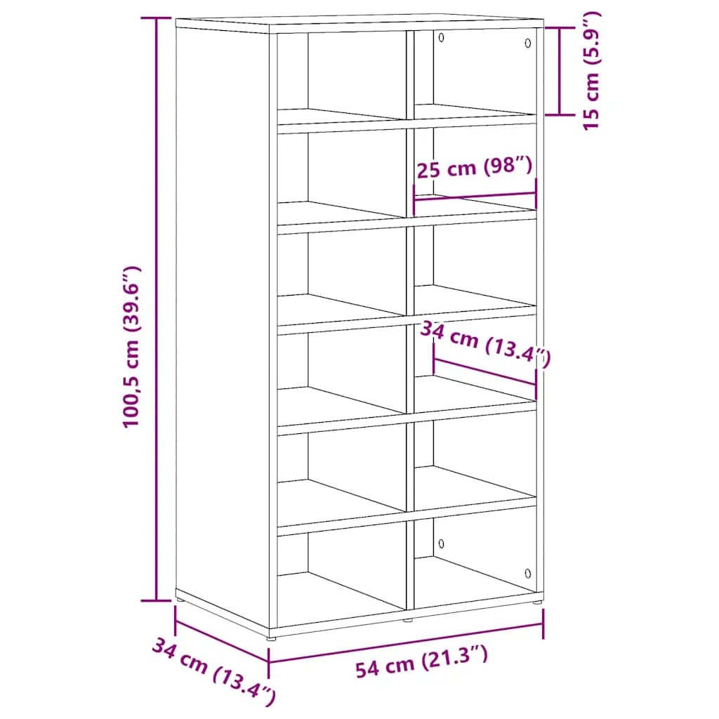 vidaXL Shoe Rack Artisan Oak 54x34x100.5 cm Engineered Wood