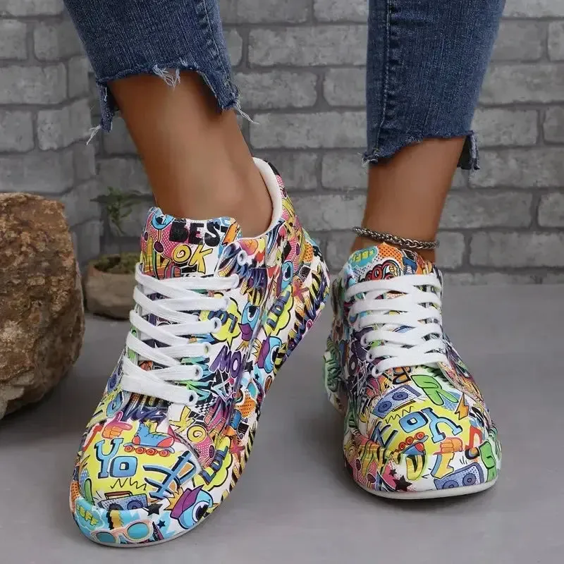 Women's Graffiti Sneakers - 2025 Fashion Lace-Up Casual Sports Shoes