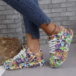 Women's Graffiti Sneakers - 2025 Fashion Lace-Up Casual Sports Shoes